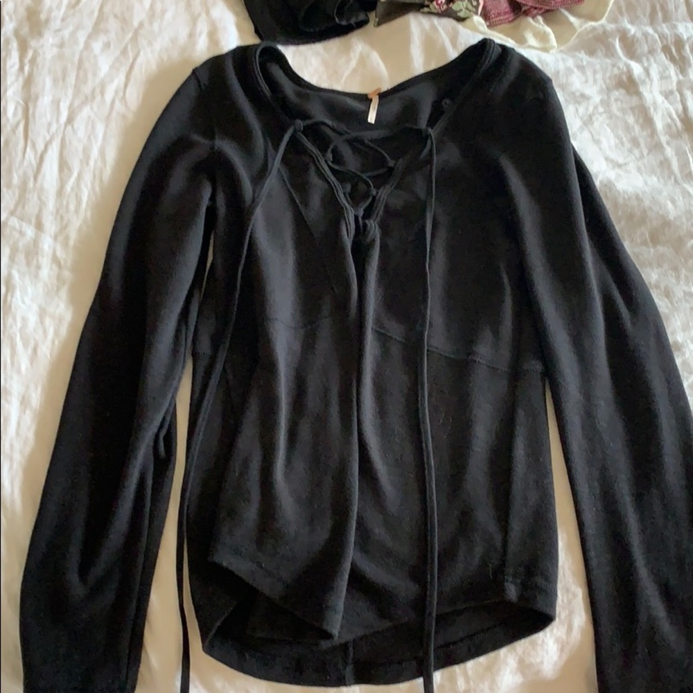 Free People Black Lace-up Top